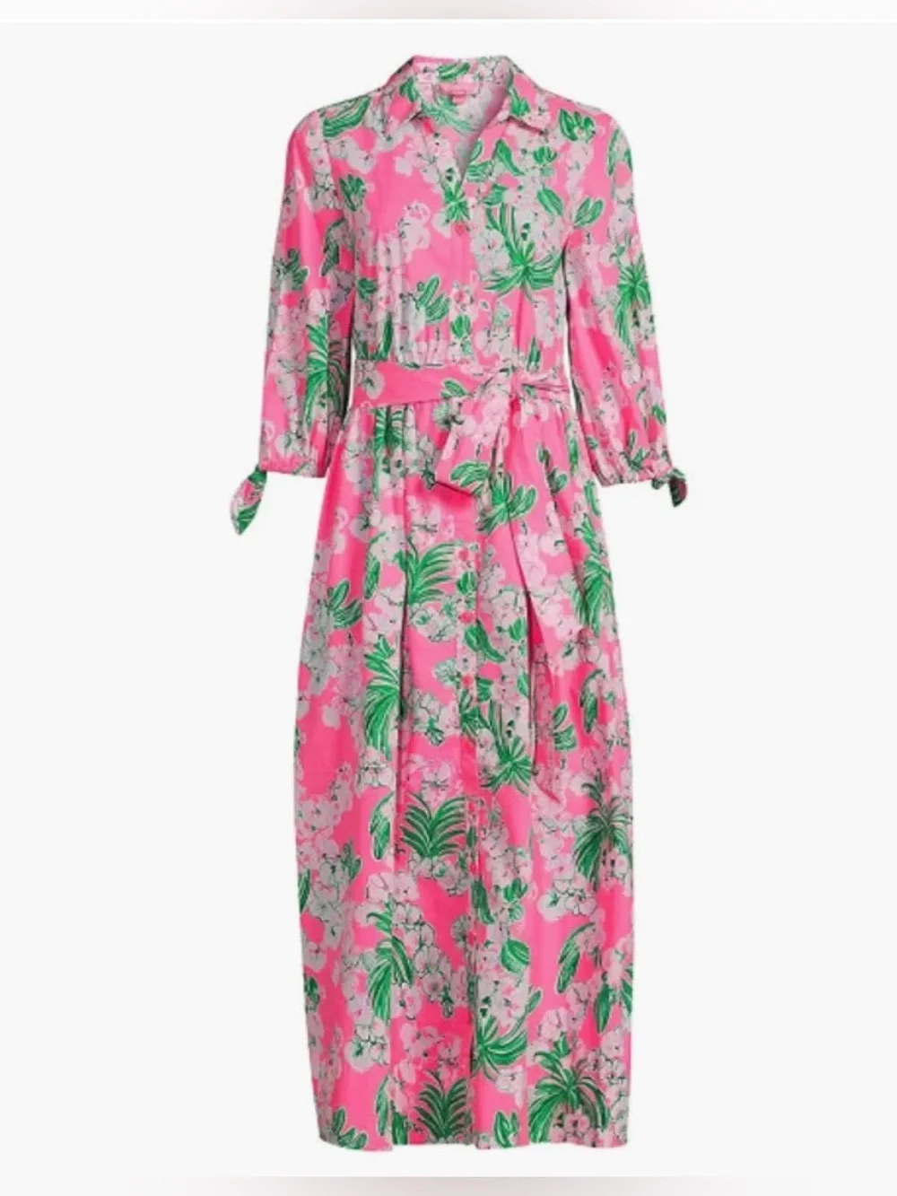 Lilly Pulitzer Amrita Worth a Look Pink Floral Button-Front Shirt Midi Dress
